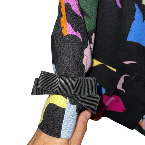 Moschino Cheap And Chic Womens Blazer Size 6 Black Bow Accent Fish Print Cotton - Picture 3 of 15